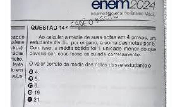 'Cadê o resto?': questão do Enem 2024 sobre média de notas tira a paz de estudantes e viraliza; veja resposta