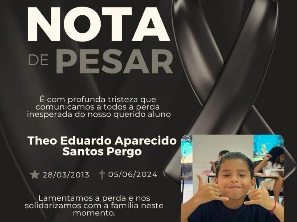 Escola Monteiro Loubato emite nota de pesar pela morte do aluno Théo Eduardo, em Rolim de Moura