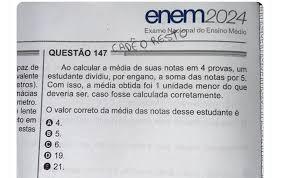 'Cadê o resto?': questão do Enem 2024 sobre média de notas tira a paz de estudantes e viraliza; veja resposta